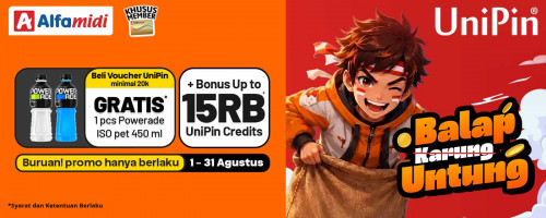 Balap Untung Bareng UniPin x Alfamidi! Bawa pulang POWERADE dan bonus UC sekarang!